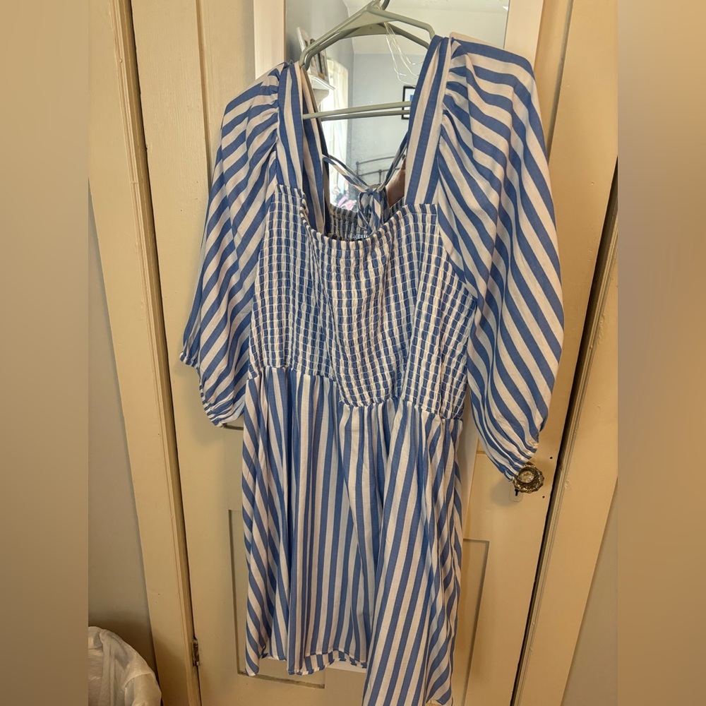 Ava & Viv Blue and White Textured Dress
